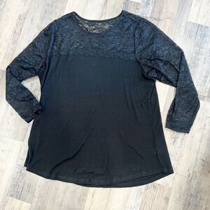 Torrid Black Waffle Knit Lace Yoke Long Sleeve Top Plus Size 4 Scoop Neck Boho